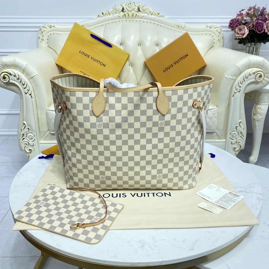 Louis Vuitton NEVERFULL GM Damier Azur Handbag N41360 Beige